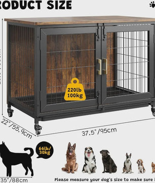 Houten Hondenkennel met Wielen en Lade - Stijlvolle Bijzettafel voor Kleine/Middelgrote Honden