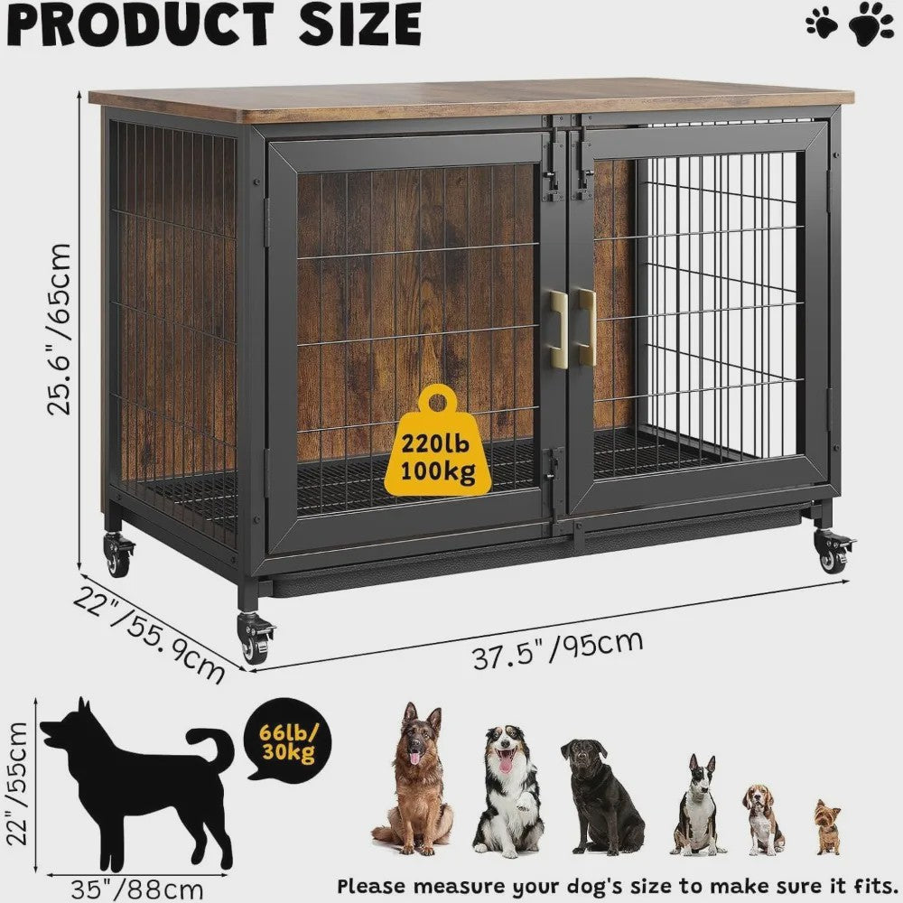 Houten Hondenkennel met Wielen en Lade - Stijlvolle Bijzettafel voor Kleine/Middelgrote Honden