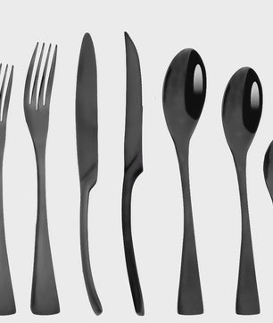 Luxe Bestekset RVS - Zwart Steakmes, Dessertlepel & Vork - Complete Tafelset