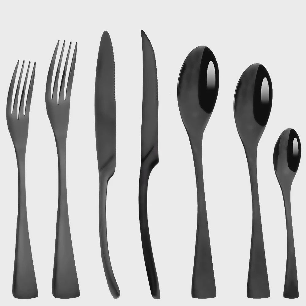 Luxe Bestekset RVS - Zwart Steakmes, Dessertlepel & Vork - Complete Tafelset