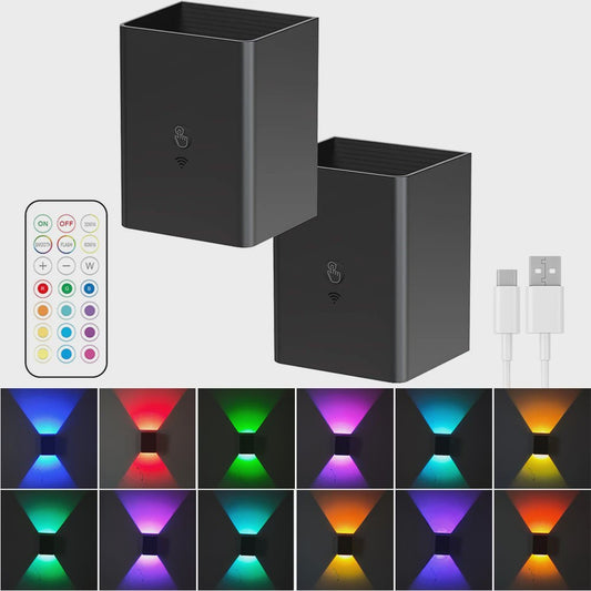2x Draadloze LED Wandlamp RGB - Oplaadbaar, Dimbaar & Slim - Up/Down Light