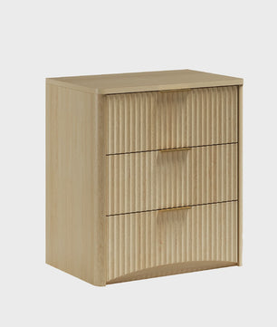 Eiken Nachtkastje met 3 Lades, Goudkleurige Handgrepen en Soft-Close Systeem - 58x38x64 cm