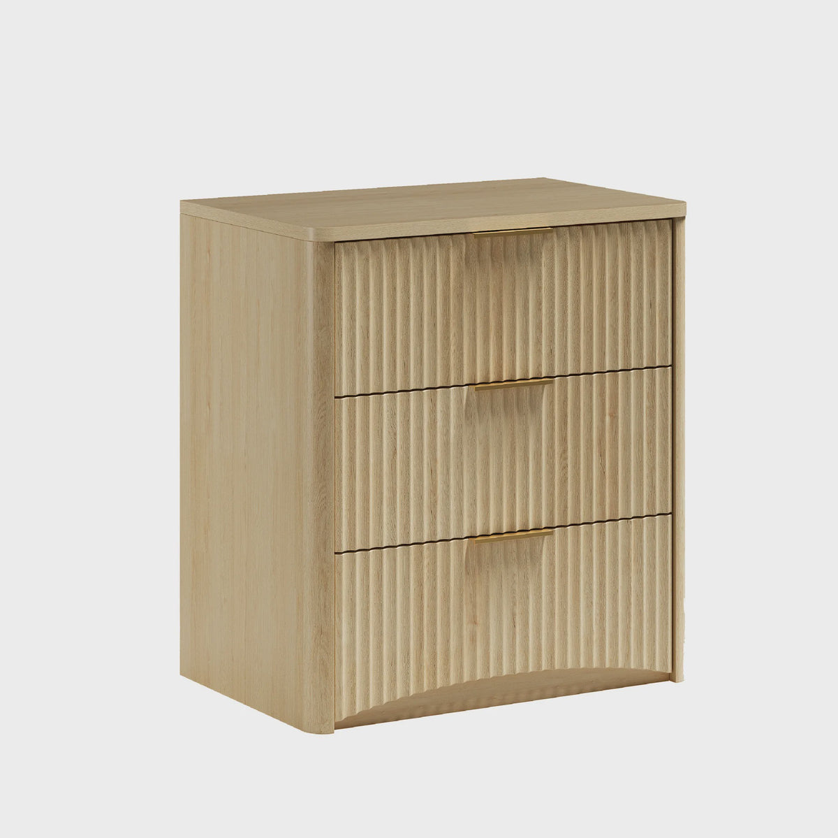 Eiken Nachtkastje met 3 Lades, Goudkleurige Handgrepen en Soft-Close Systeem - 58x38x64 cm