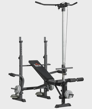 HOMCOM Multifunctioneel Bodybuilding Bankje met Katrolsysteem en Verstelbare Rugleuning