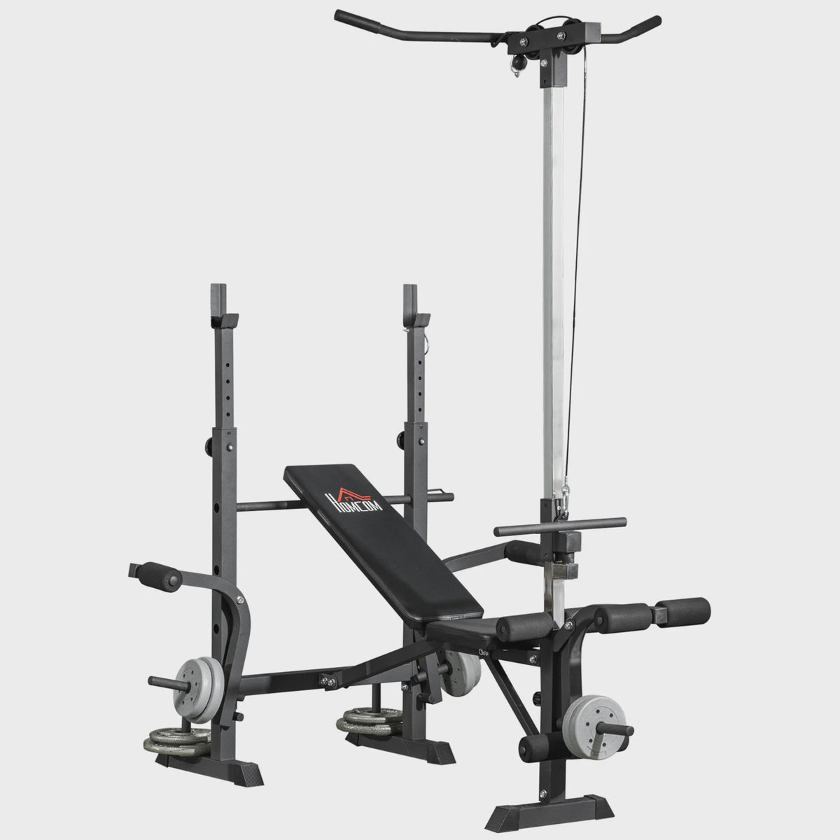 HOMCOM Multifunctioneel Bodybuilding Bankje met Katrolsysteem en Verstelbare Rugleuning