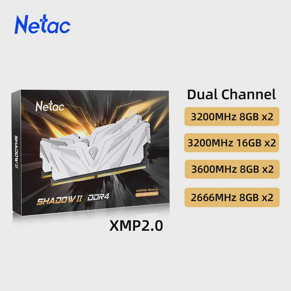 Netac DDR4 RAM Geheugen 16GB/32GB Kit - 3200MHz/3600MHz met Heatsink & XMP 2.0