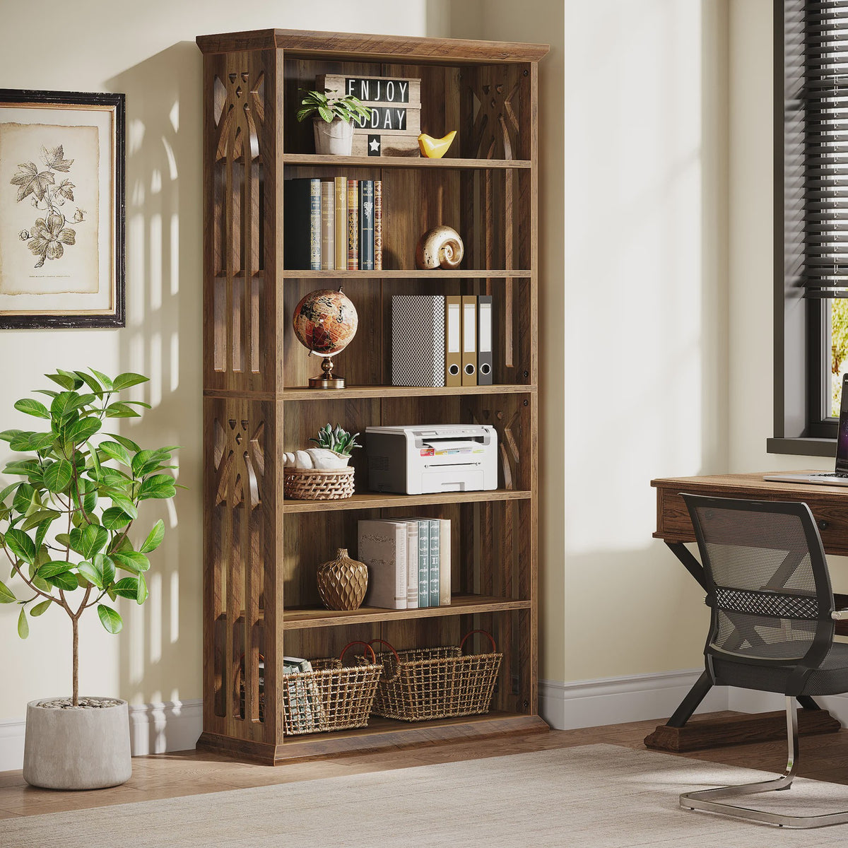 Tribesigns Hoge Boekenkast 6-Laags - 190 cm - Stijlvol Houten Displayrek