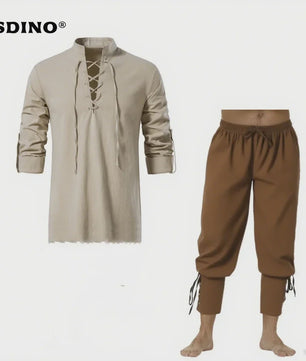 Middeleeuws Piraten Kostuum Set: Shirt met Vetersluiting en Broek