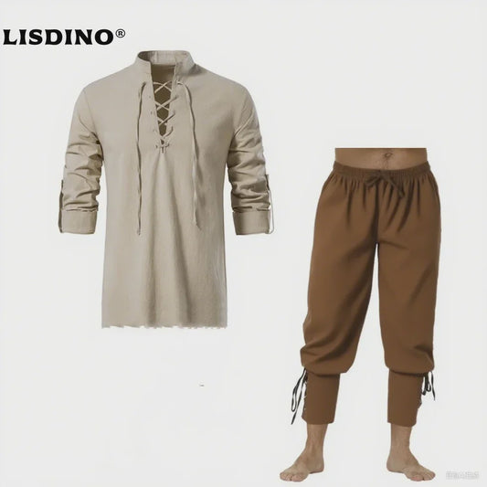 Middeleeuws Piraten Kostuum Set: Shirt met Vetersluiting en Broek
