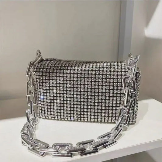 Glitter Strass Bucket Bag met Ketting - Luxe Mini Crossbody Tas voor Dames