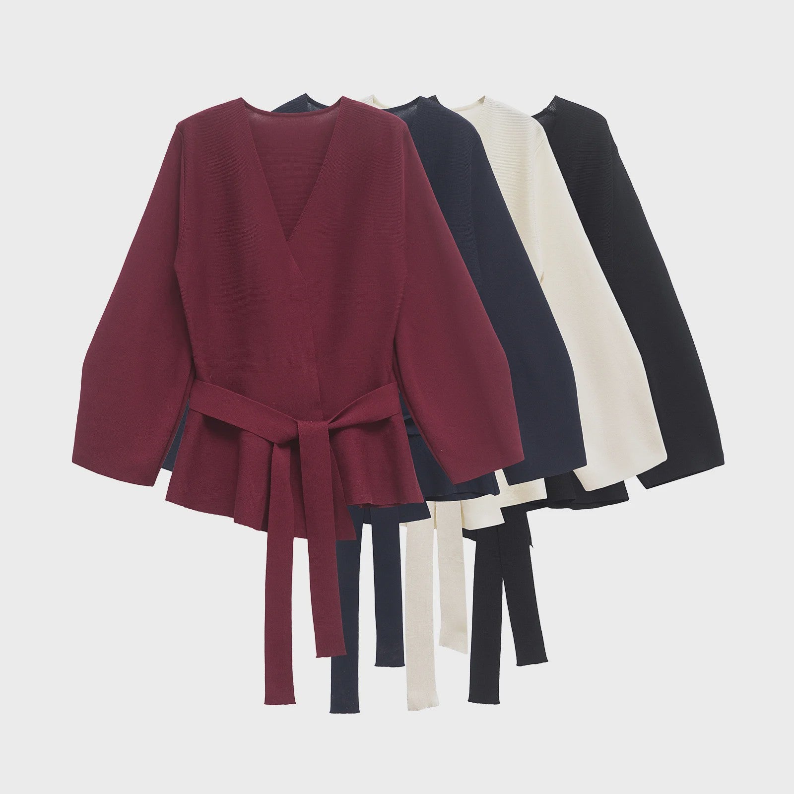Gebreide Dames Blazer met Schouderpadden en Ceintuur - Retro V-hals