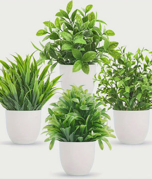 4x Mini Kunstplantjes met Pot - Nep Bonsai Groen voor Huis, Kantoor & Badkamer Decoratie