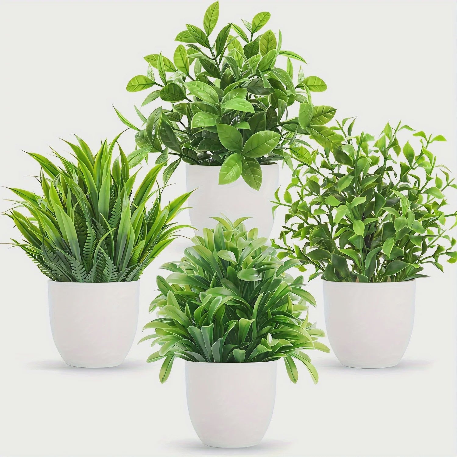 4x Mini Kunstplantjes met Pot - Nep Bonsai Groen voor Huis, Kantoor & Badkamer Decoratie