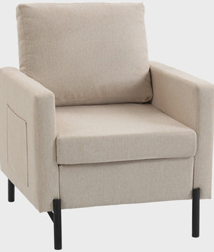 Comfortabele Beige Fauteuil met Armleuningen en Stalen Poten - Stijlvol en Duurzaam