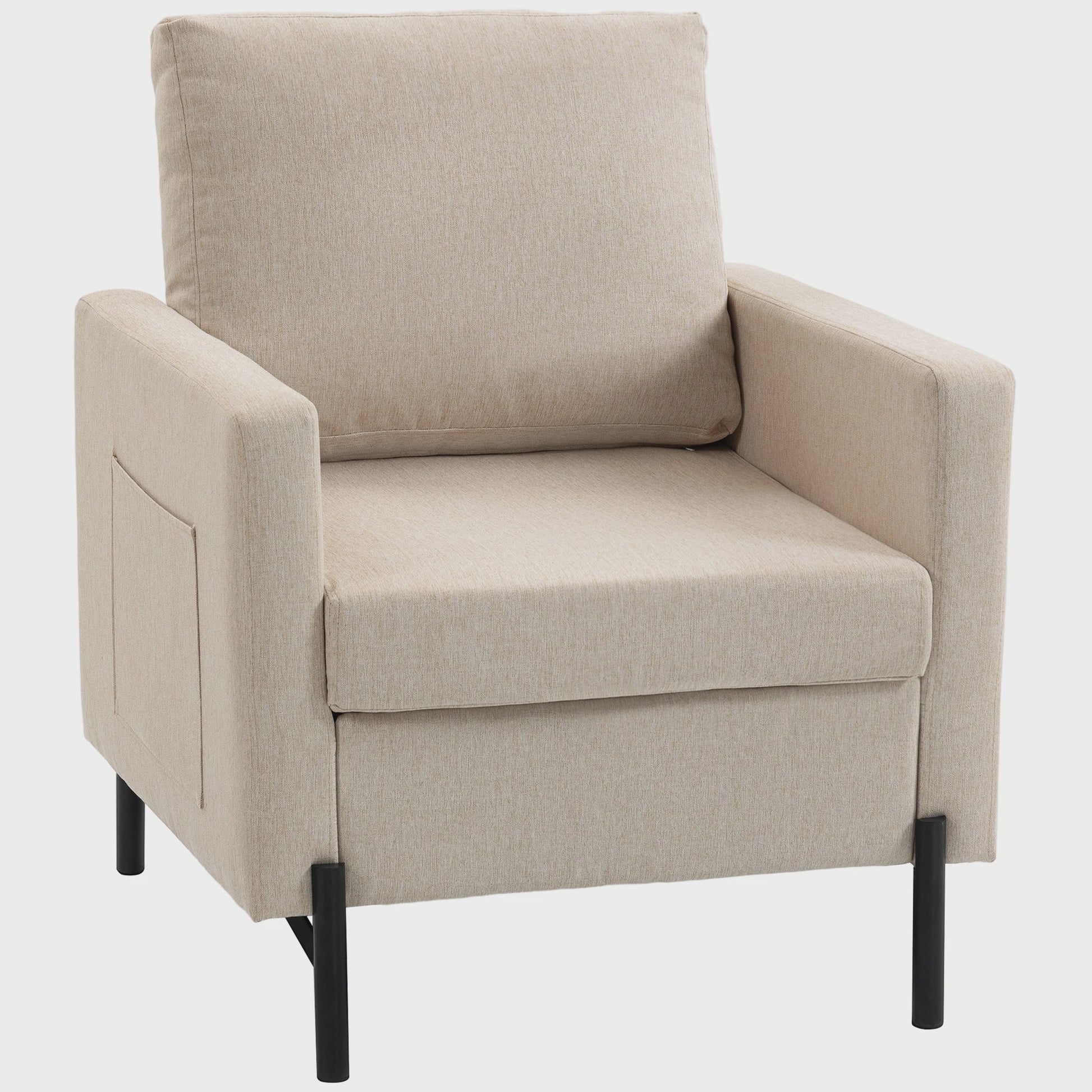 Comfortabele Beige Fauteuil met Armleuningen en Stalen Poten - Stijlvol en Duurzaam