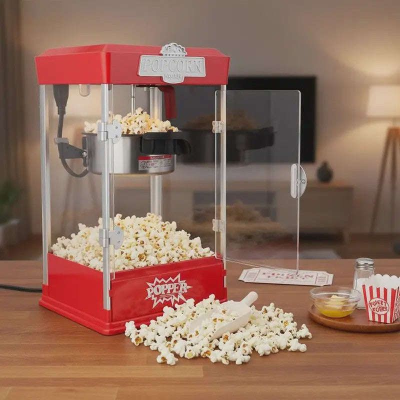 Professionele Rode Popcornmachine - 480W, 4oz Ketel, Bioscoopstijl