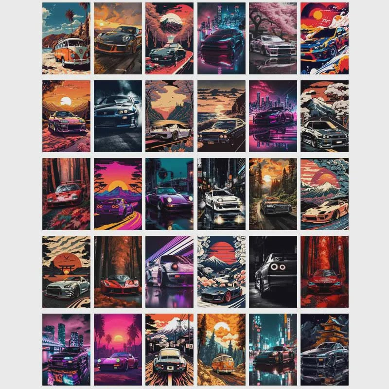 30-Delige Retro Auto Wall Collage Kit - Trendy Prints voor Tienerkamer & Woonkamer Decoratie