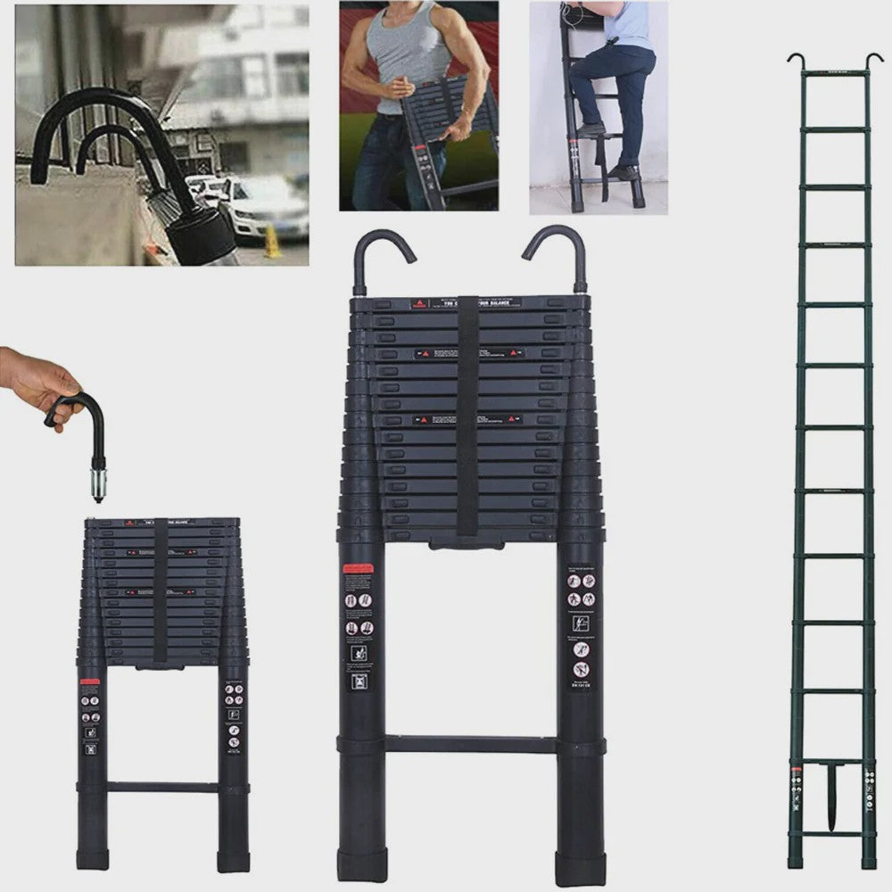 6.2M Telescopische Ladder - Zwaar Uitvoering Aluminium met Haken - 14 Treden
