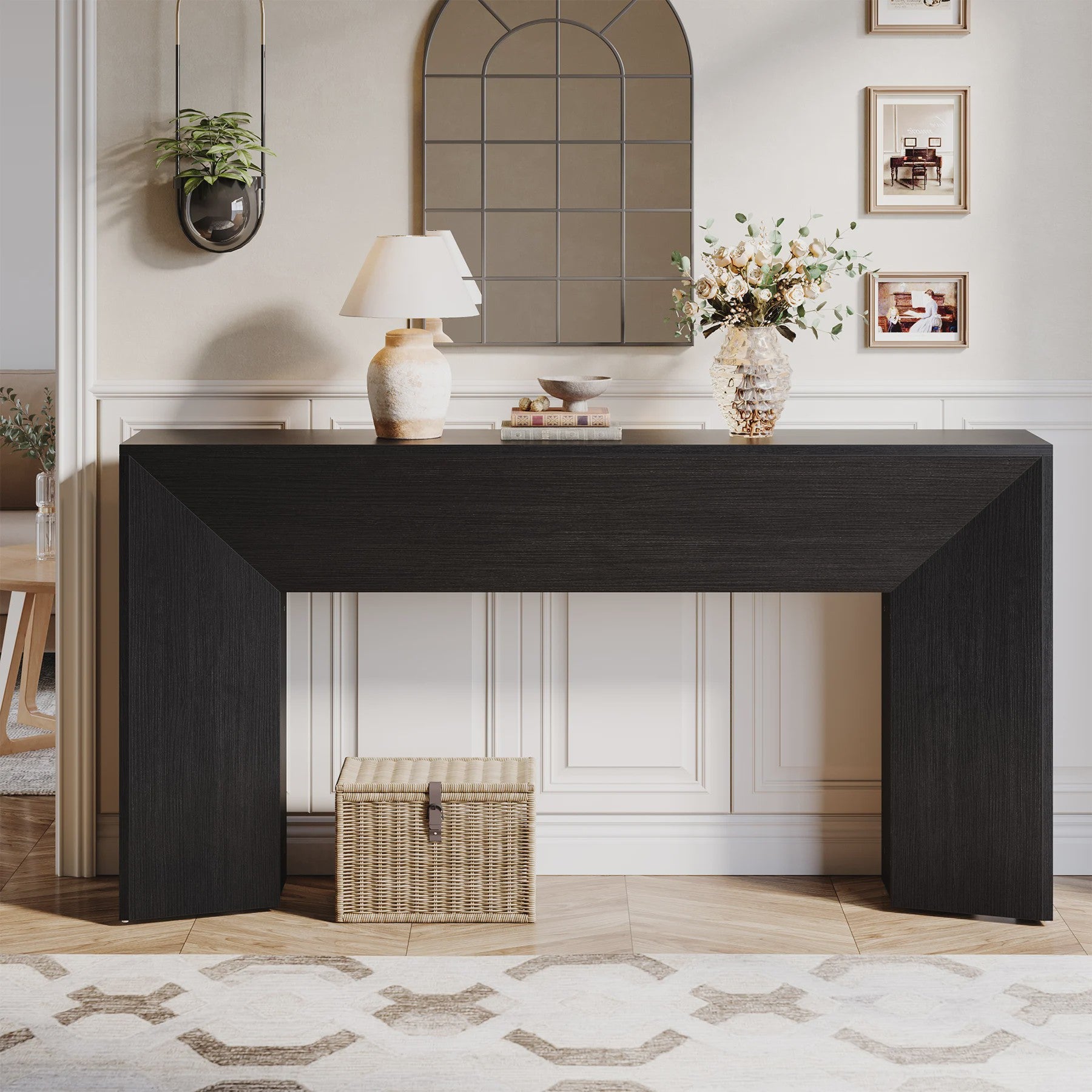 Extra Lange Zwarte Houten Console Tafel (160 cm) - Stijlvolle Entree & Woonkamer Tafel