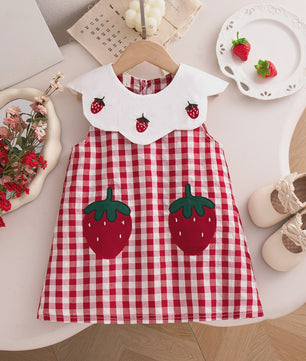 Zomerjurk Baby Meisje Rood Wit Geruit met Aardbeien - Casual en Schattig