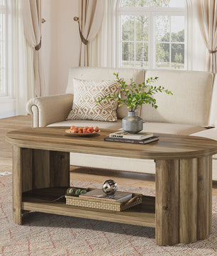 Rustieke Ovalen Salontafel met 2 Lagen Opbergruimte - 120cm Breed