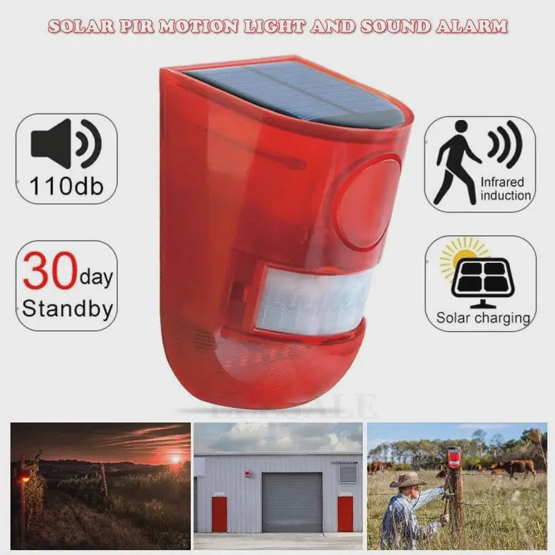 Draadloze Zonnesensor Alarm met Sirene & Strobe Licht - Tuin & Huisbeveiliging