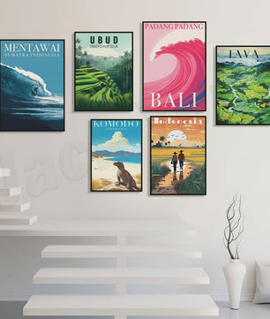 Indonesië Reisposters: Bali, Java, Komodo & Meer - Wanddecoratie Set