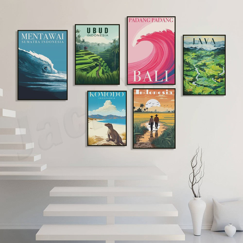 Indonesië Reisposters: Bali, Java, Komodo & Meer - Wanddecoratie Set