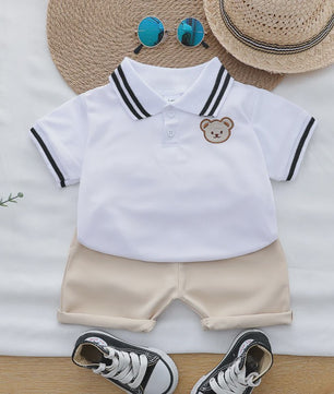 Zomer Set: Polo Shirt met Geborduurde Beer & Shorts voor Kinderen