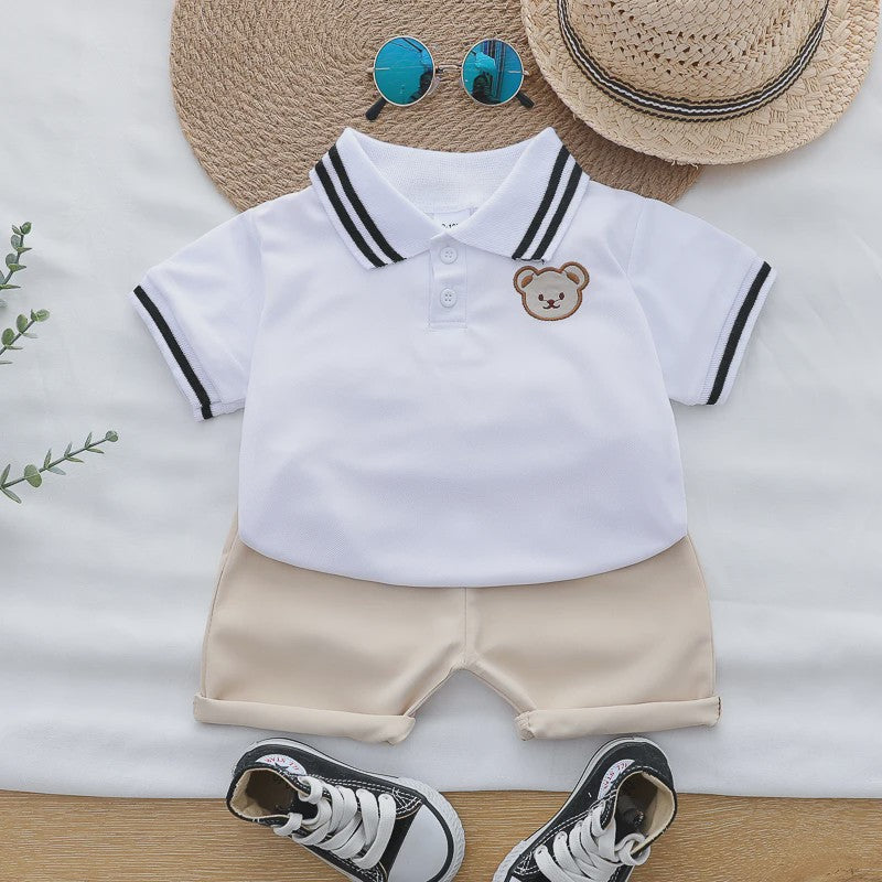 Zomer Set: Polo Shirt met Geborduurde Beer & Shorts voor Kinderen