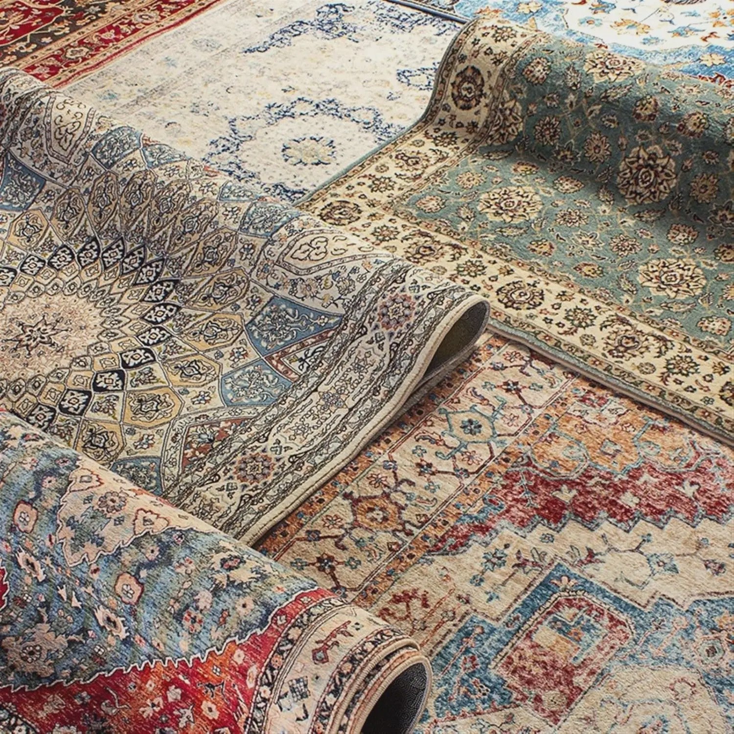 Wasbaar & Opvouwbaar Perzisch Retro Vloerkleed | Zacht Imitatie Kasjmier voor Woonkamer, Slaapkamer & Hal