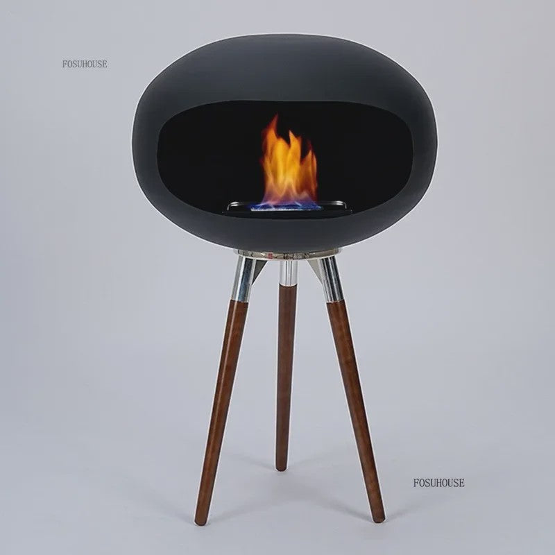 Moderne Design Bio-ethanol Haard op Houten Poten - Stijlvolle Sfeerhaard