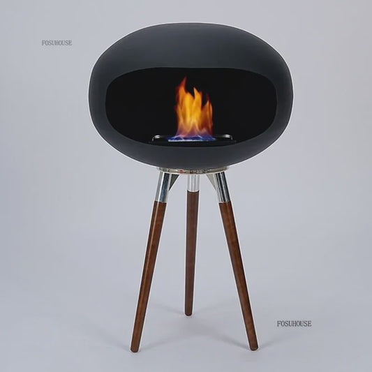 Moderne Design Bio-ethanol Haard op Houten Poten - Stijlvolle Sfeerhaard