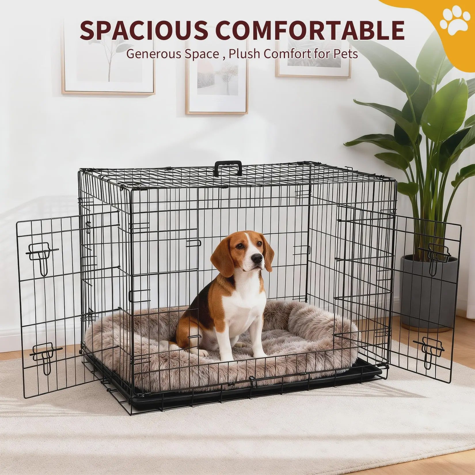 Dubbeldeurs Metalen Hondenkennel 24-48 inch - Inklapbaar met Uitneembare Tray