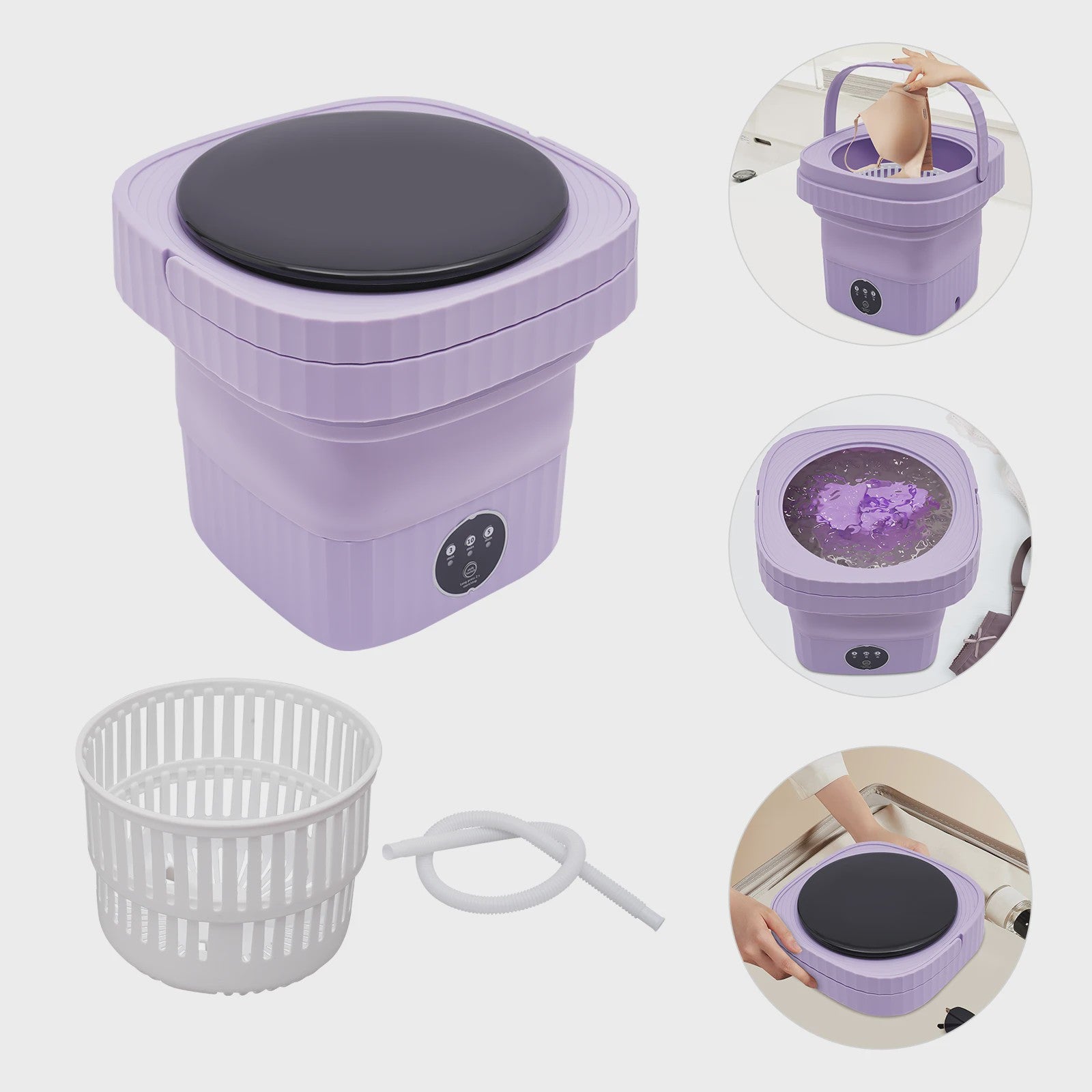 Opvouwbare Mini Wasmachine - Draagbare Compacte Washer met 3 standen voor Ondergoed, Babykleding & Reizen