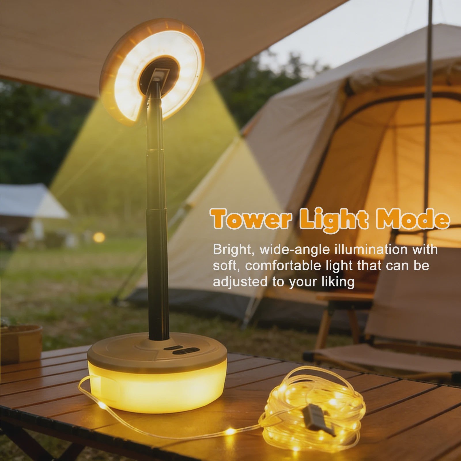 2-in-1 Campinglamp met Sfeervolle Lichtketting - Draagbaar & USB Oplaadbaar