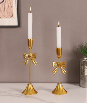 Luxe Gouden Kandelaar Set met Strik - Sfeervolle Decoratie