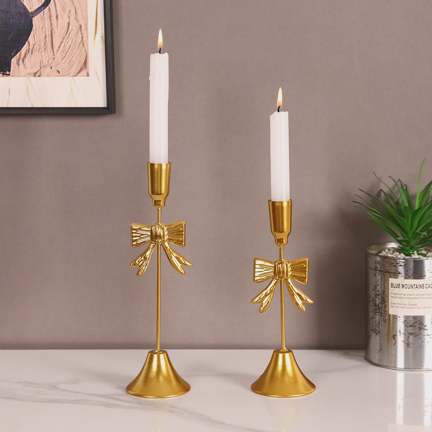 Luxe Gouden Kandelaar Set met Strik - Sfeervolle Decoratie