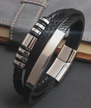 Heren Leren Armband met RVS Details - Stijlvol & Klassiek