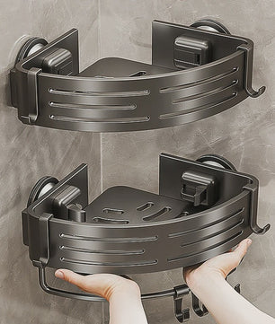 Aluminium Hoekplank Badkamer met Sterke Zuignap - Perforatievrije Wandmontage