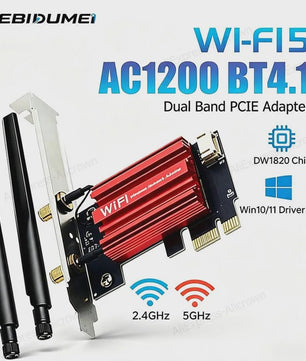 KEBIDUMEI DW1820 AC1200 PCIe WiFi Adapter met Bluetooth 4.1