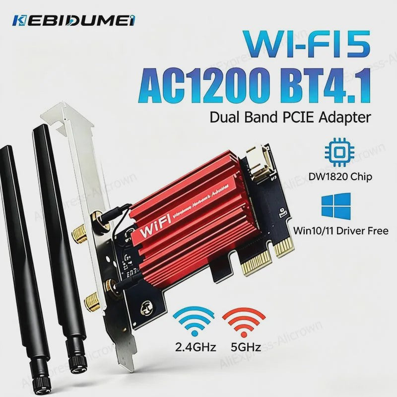 KEBIDUMEI DW1820 AC1200 PCIe WiFi Adapter met Bluetooth 4.1