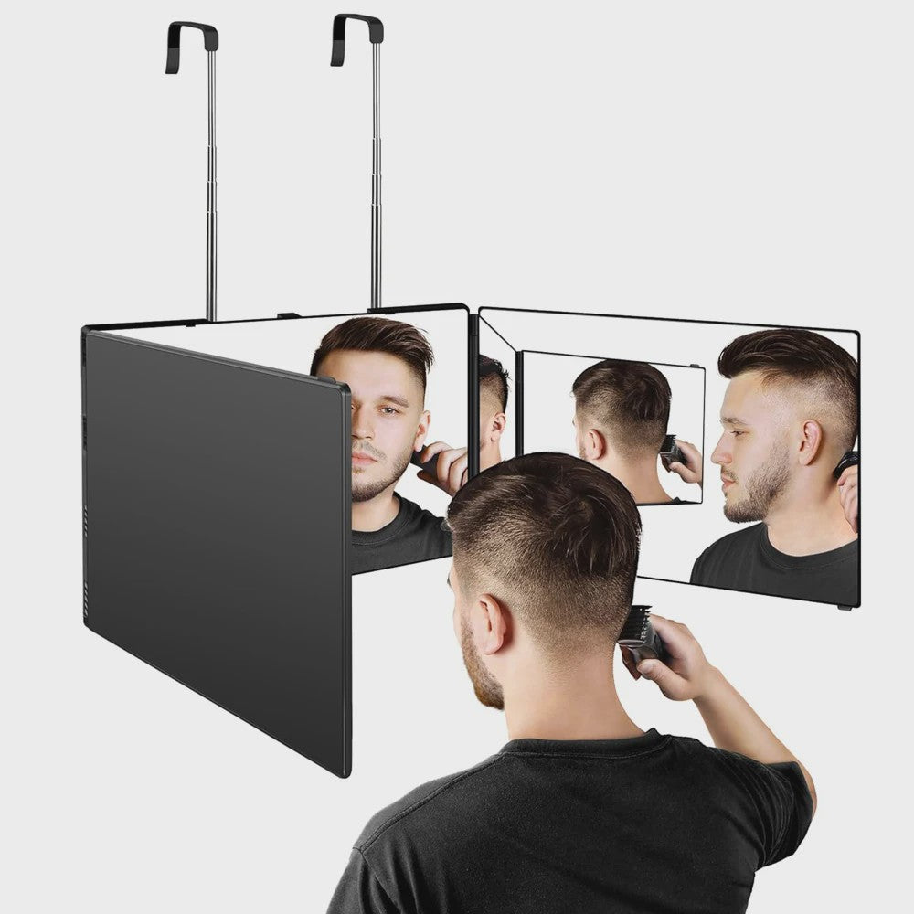 Draagbare Trifold Make-up Spiegel met Verstelbare Haak - Perfect voor Zelf Knippen, Scheren & Cadeaus