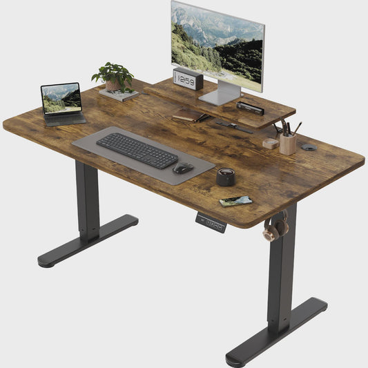 Devoko Elektrisch Inhoogte Verstelbaar Bureau 120x60cm met Monitorstandaard & Geheugenfuncties - Ergonomisch Sta-Buro (Wit)