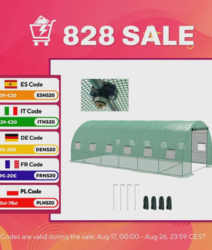 Outsunny Grote Tuinkas met Geïntegreerd Irrigatiesysteem - 6x3x2m - Groen