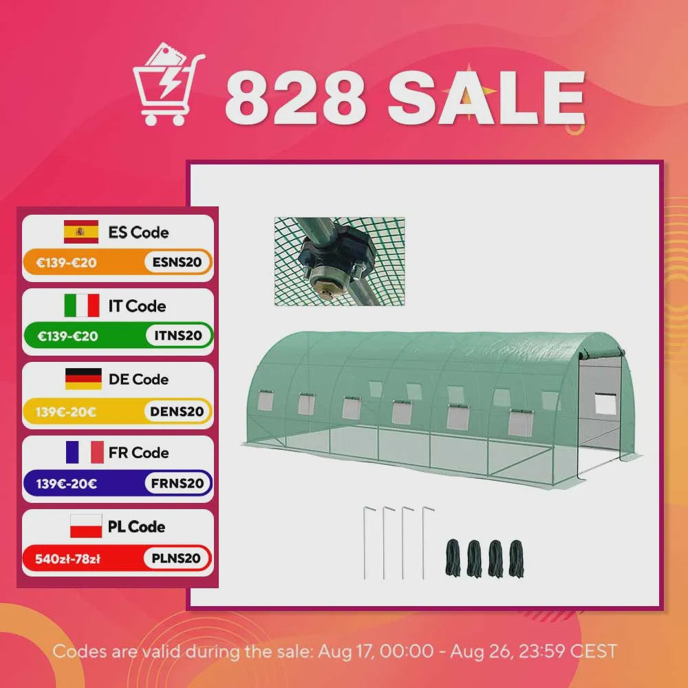 Outsunny Grote Tuinkas met Geïntegreerd Irrigatiesysteem - 6x3x2m - Groen