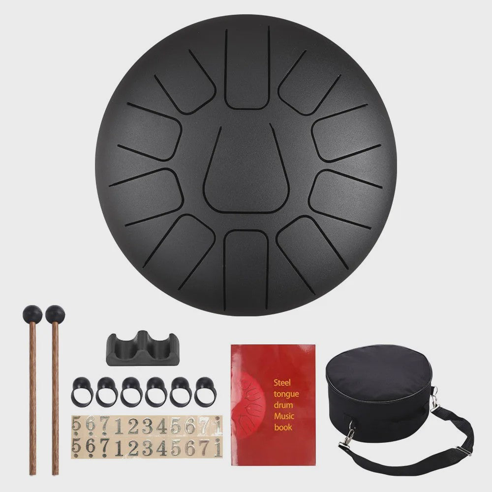 10 Inch Steel Tongue Drum met 11 Tonen - Inclusief Mallet, Vingerbeschermers en Draagtas