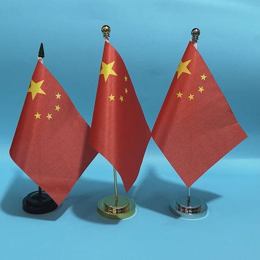 Chinese Vlag Bureau 14x21cm - Polyester Tafelvlag met Standaard
