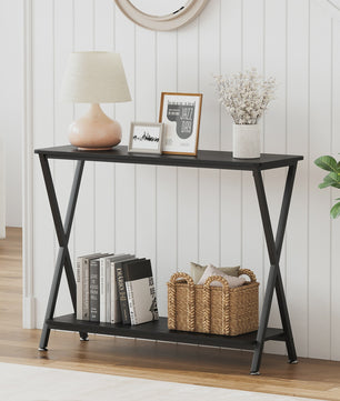 Industriële Console Tafel met Plank - Smal Metalen Frame voor Hal, Woonkamer of Entree