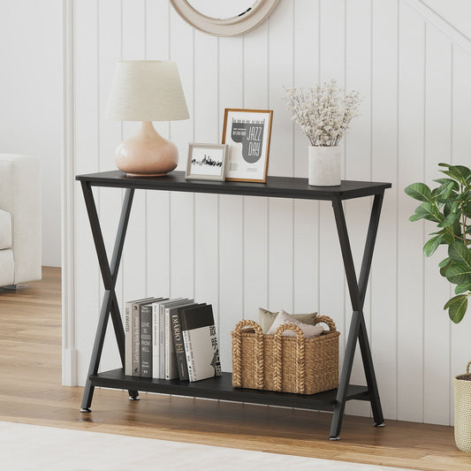 Industriële Console Tafel met Plank - Smal Metalen Frame voor Hal, Woonkamer of Entree